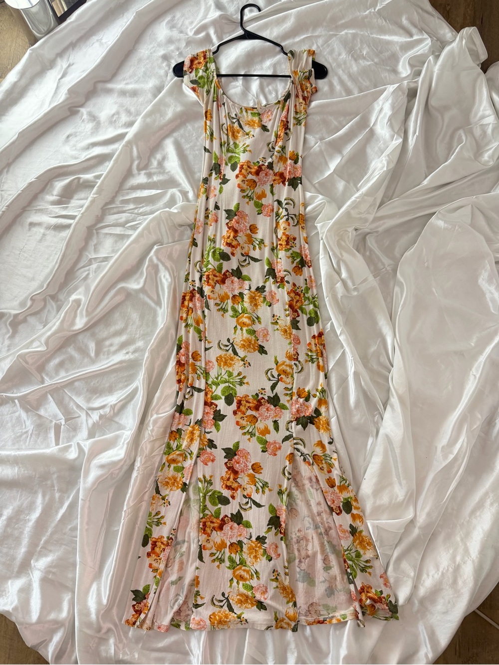 Va Va Voom Cream Maxi Dress with Pink & Orange Floral Print